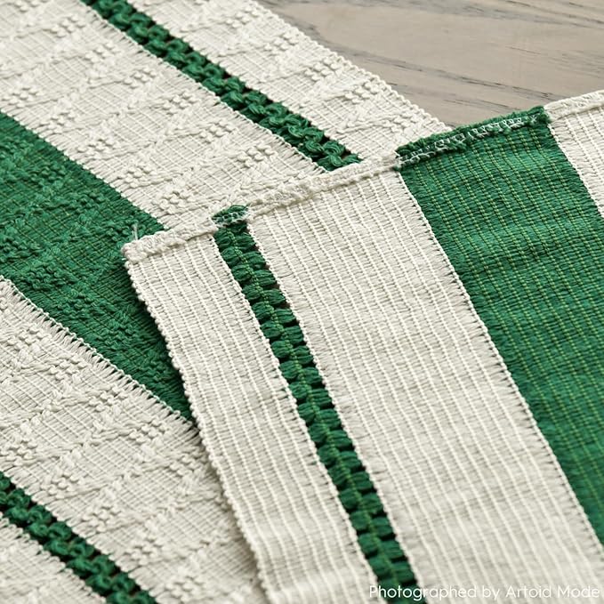 Artoid Mode Dark Green Farmhouse Woven Rustic Table Runner, Seasonal Holiday Hollow Kitchen Dining Table Decoration for Home Party Decor 12x120 Inch