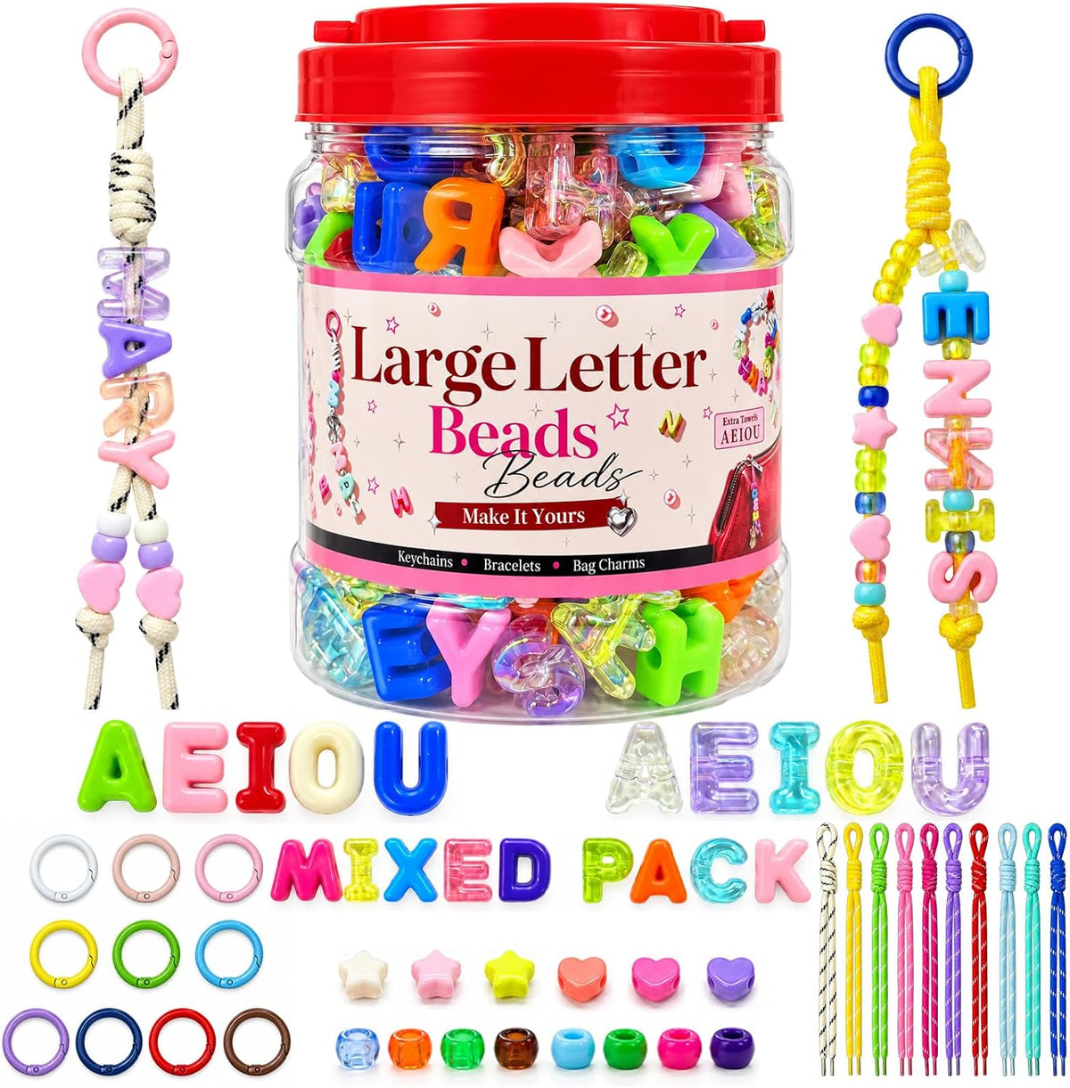 kasmena 410pcs chunky large letter beads diy keychain, main product view