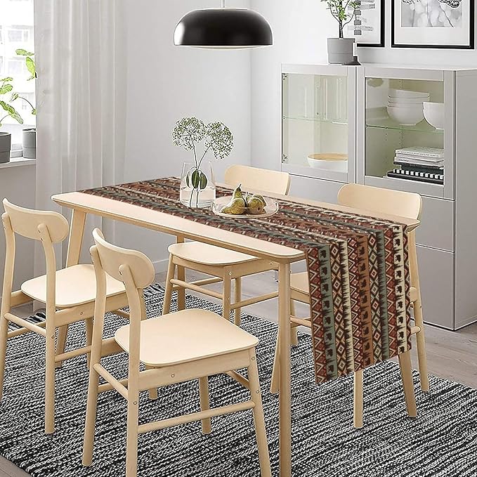 Retro Cabin Table Runner Rustic Bear Forest Farmhouse Lodge Jungle Table Runner for Dinner Party Living Room Kitchen Aztec Vintage 13x36 Inch