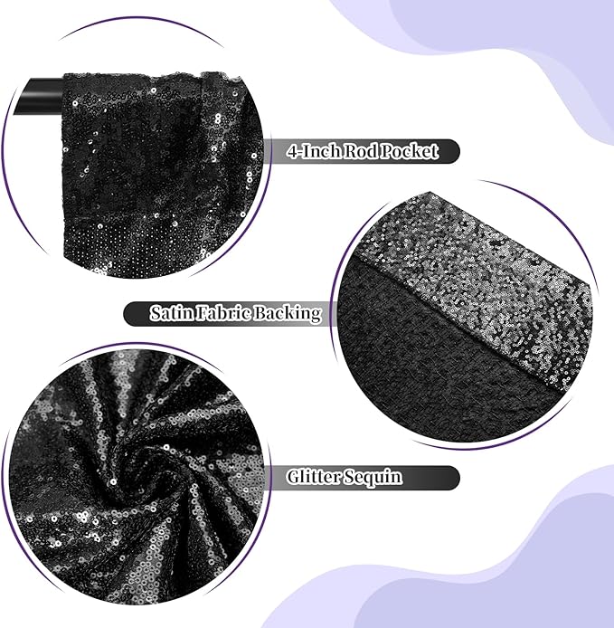 SquarePie Sequin Backdrop Less Transparent Background Sparkly Curtain for Wedding Halloween Party 5FT x 7FT Black