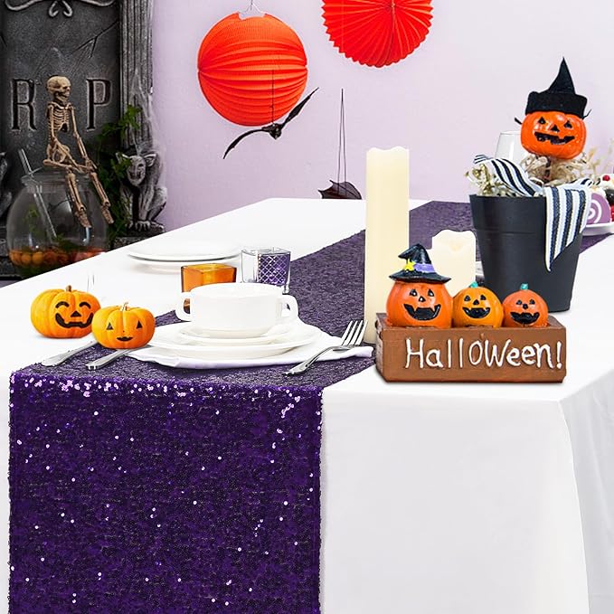 Eternal Beauty Purple Table Runner for Wedding, 5PCS-12x108 Sequin Table Runner Decorations for Birthday Parties, Banquets, Graduations,Christmas