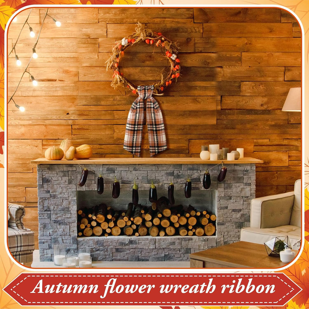 VitalCozy 2 Pcs Wreath Sash for Front Door, Fall Thanksgiving Plaid Wreath Sash Accessories Garland Ribbon for Embroidery Monogram Outdoor Indoor Wall Autumn Holiday Decor Yard Doorway