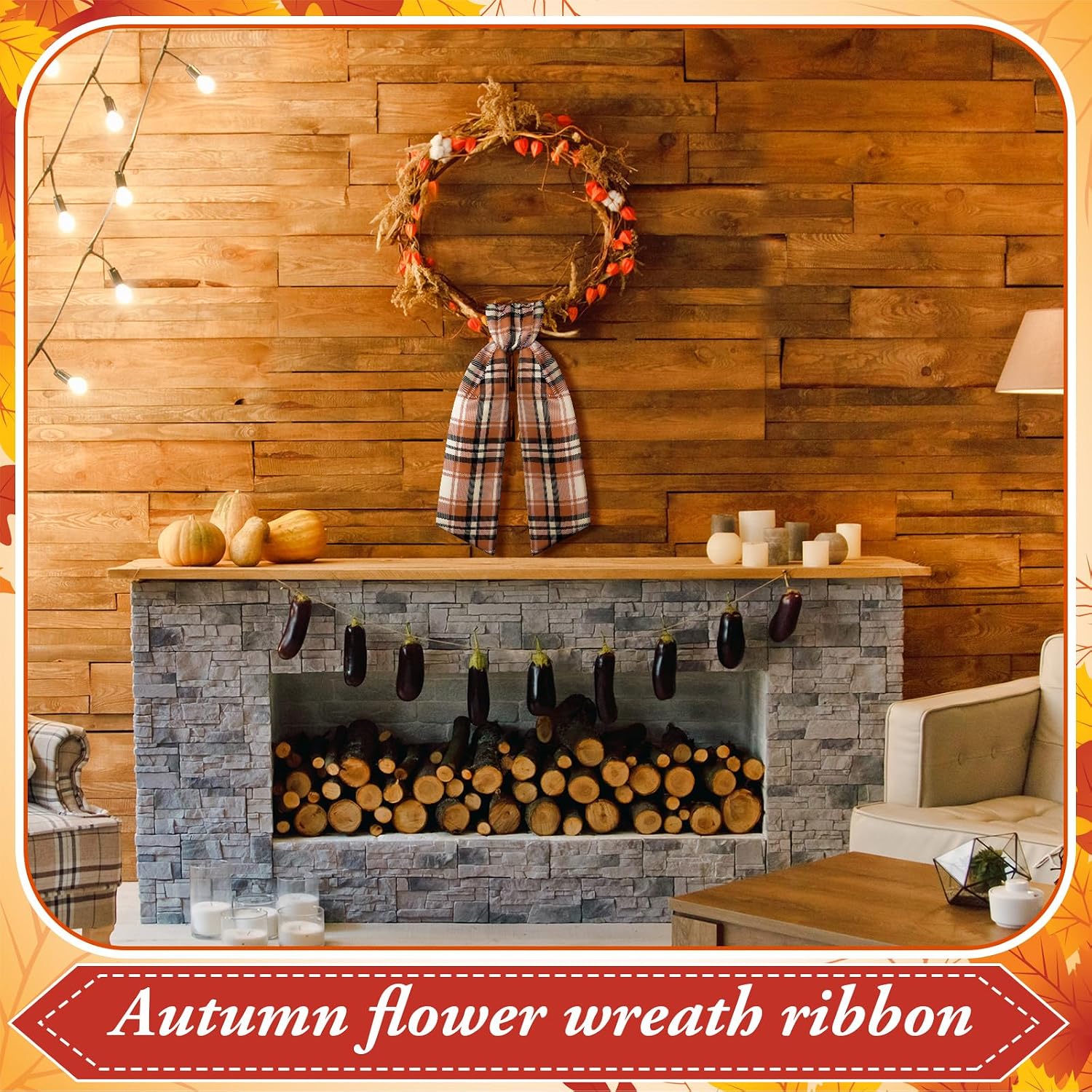 VitalCozy 2 Pcs Wreath Sash for Front Door, Fall Thanksgiving Plaid Wreath Sash Accessories Garland Ribbon for Embroidery Monogram Outdoor Indoor Wall Autumn Holiday Decor Yard Doorway