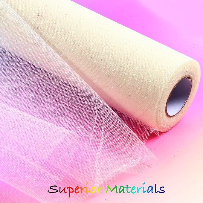 ICOSHOW Sparkling Tulle Rolls, 15” by 30 Yards (90FT) Glitter Tulle Spool Ribbon Fabric for Wedding Birthday Bridal Shower Tutu Skirt Party Gift Wrapping (Ivory)