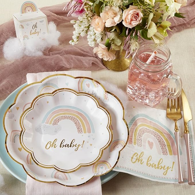Kate Aspen Boho Rainbow Baby Shower Decorations, One Size, 62 Pc Party Tableware Kit
