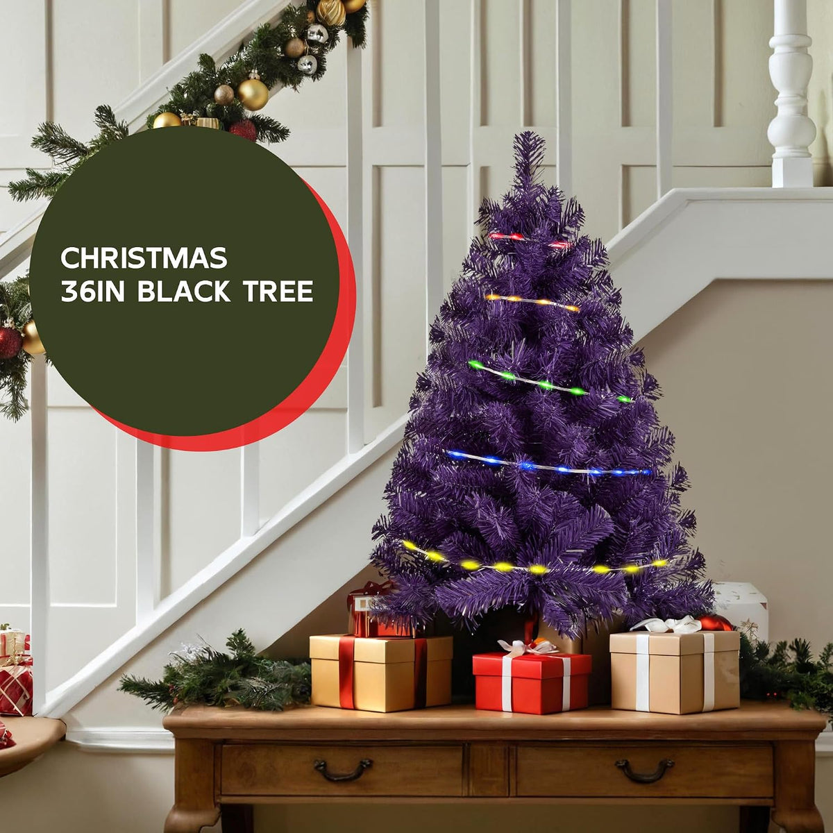 Purple 3ft Christmas Tree with Lights, Halloween 36inch Artificial Small Tree...