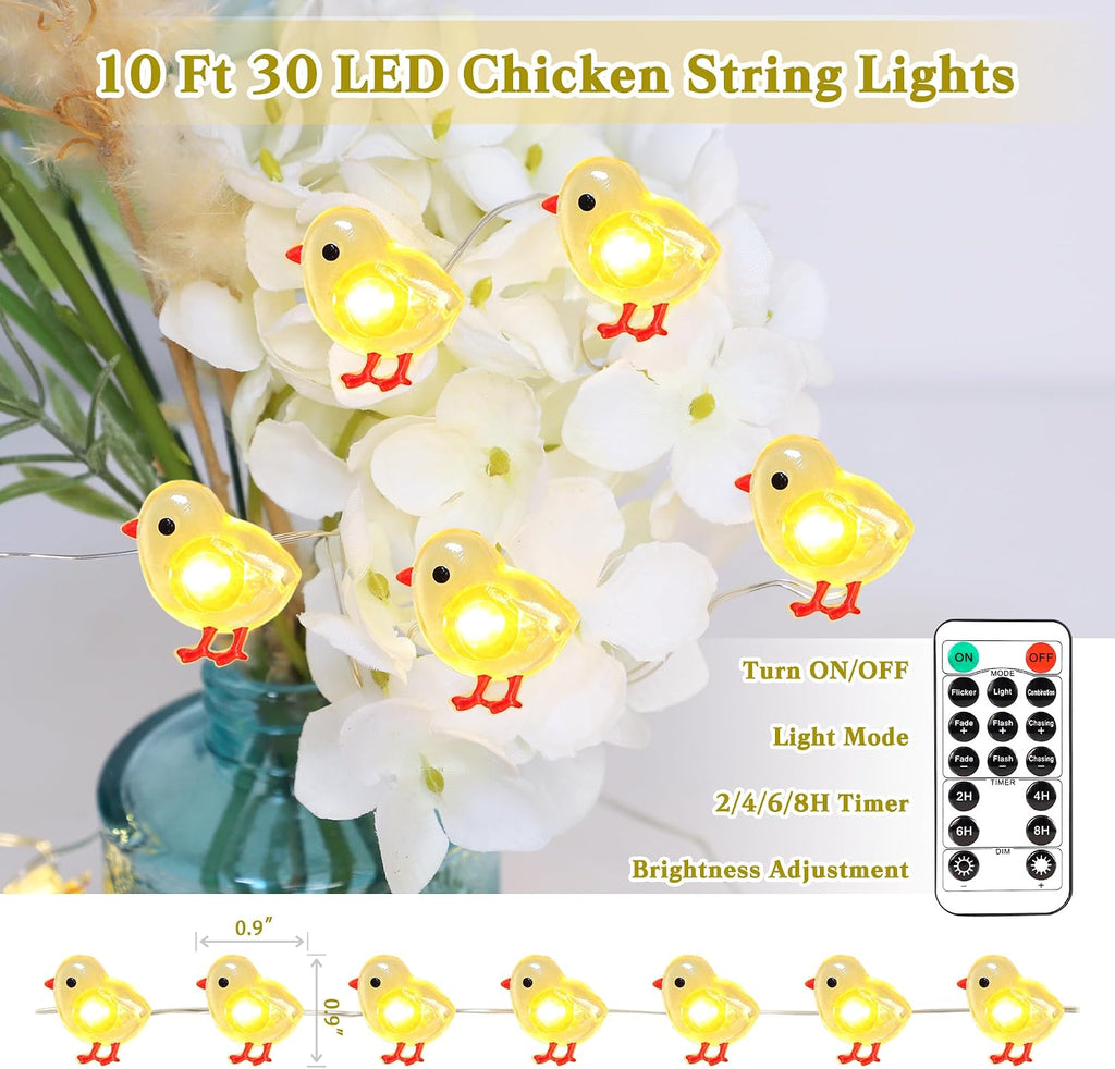 Impress Life Chicken String Lights, 10ft 30 LED Cute Fairy Lights Battery Operated & USB Powered, Remote & Timer Indoor Outdoor Decor Lights for Home Garden Bedroom