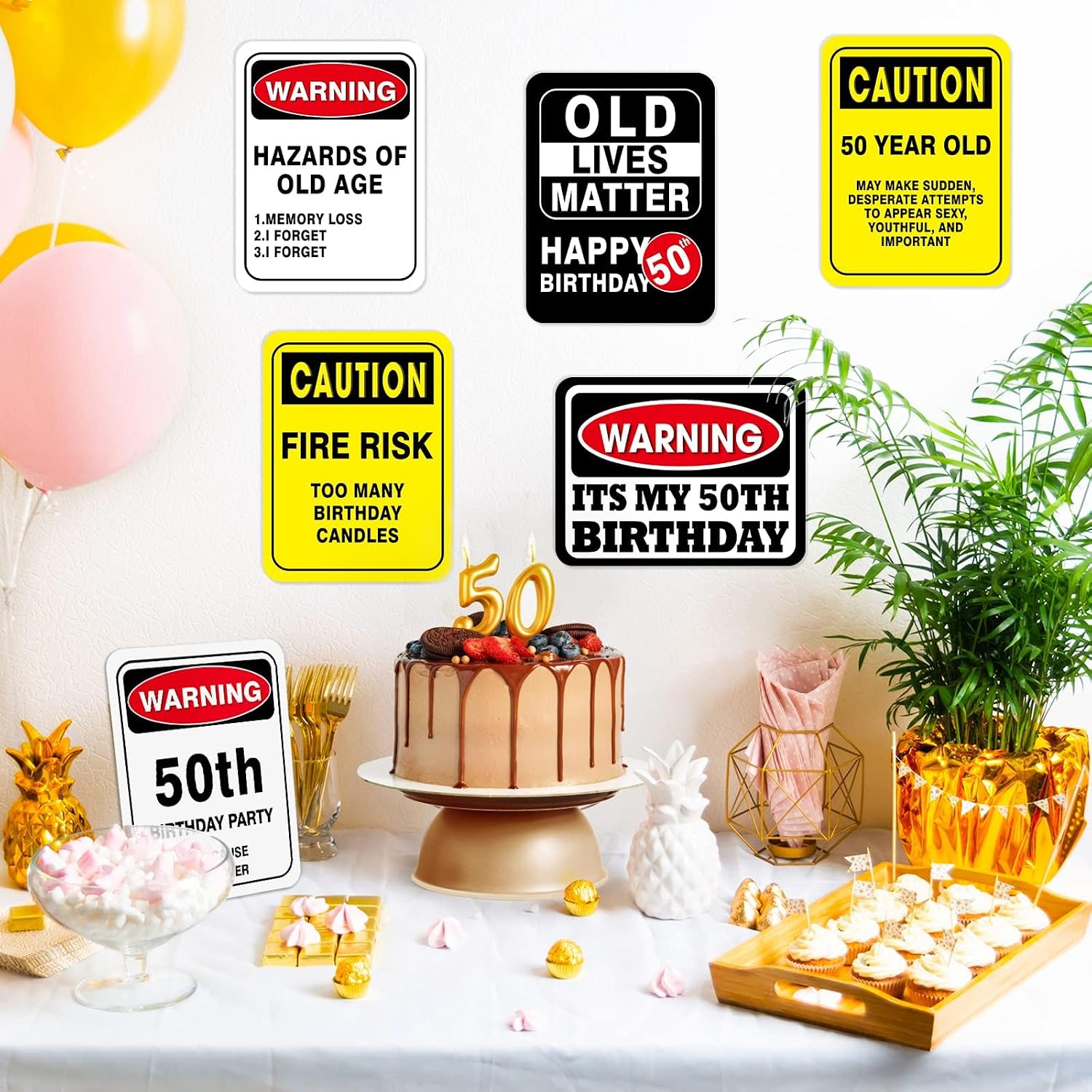 WERNNSAI 50th Birthday Party Decorations - 9PCS Wall Signs for Adults 50 Years Old Party Decor Yellow Caution Logos on Door Windows Yard Garden Sign Happy 50th Birthday Party Supplies