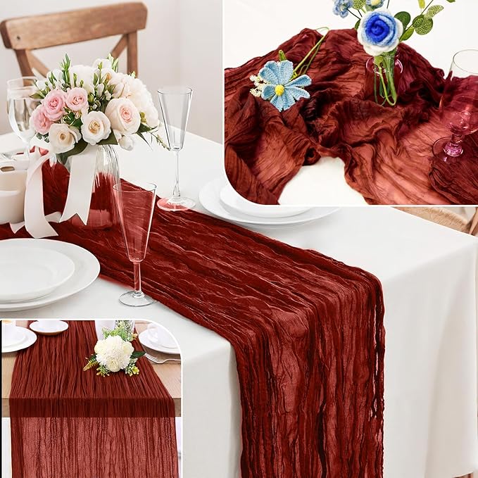 Cheesecloth Table Runner 10FT (35x120 Inch) - 6 Pack Terracotta Boho Gauze Fabric Cheese Cloth Table Runner Rustic Sheer Table Runners Cheesecloth for Wedding, Bridal Shower, Birthday Party Decor