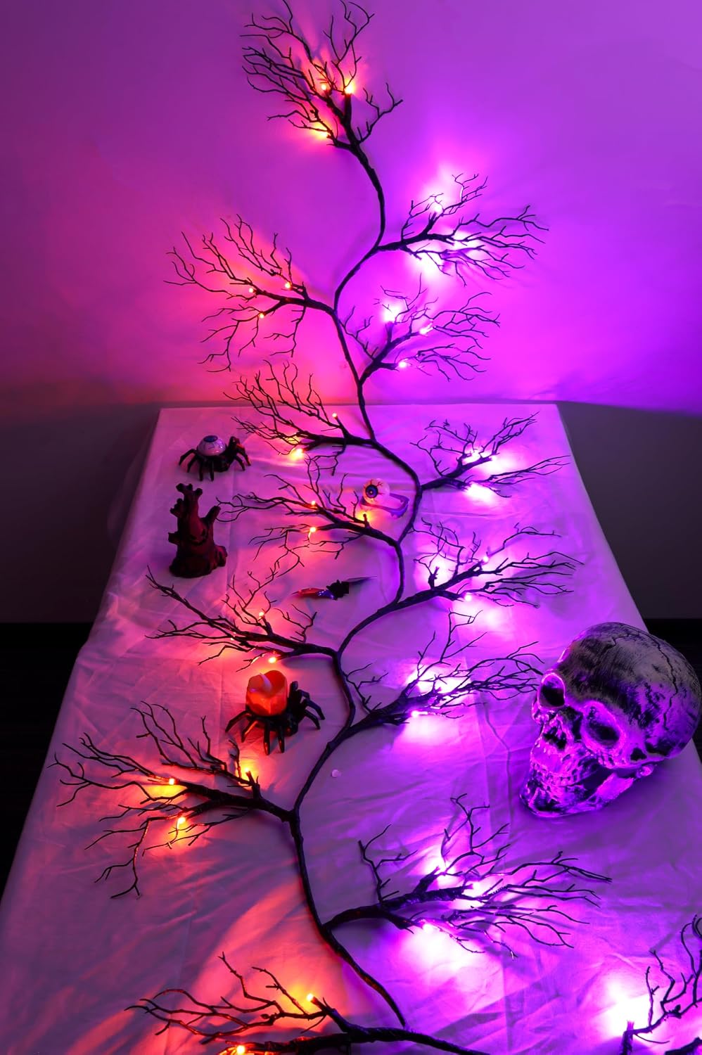 9 FT 66 LED Willow Vine Twig Decor Black Halloween Garland with Orange Purple...