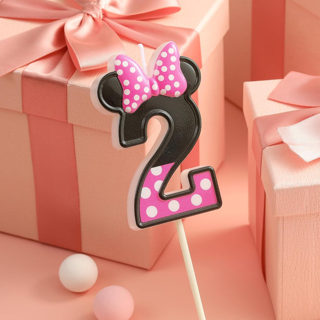 PHD CAKE 2.76 Inch Cartoon Pink and Black Mouse 2 Number Birthday Candles, Anime Cartoon Number Candles, Cake Number Candles, Party Celebration, Style Candle