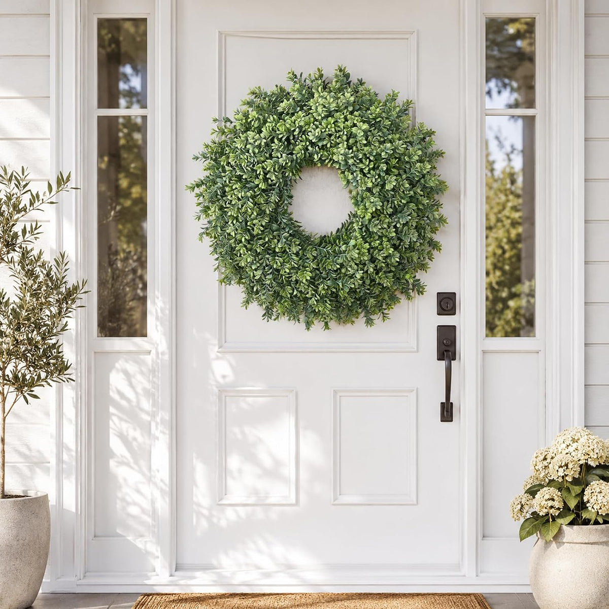 waipfaru 26'' fall boxwood wreath for front door shown in use