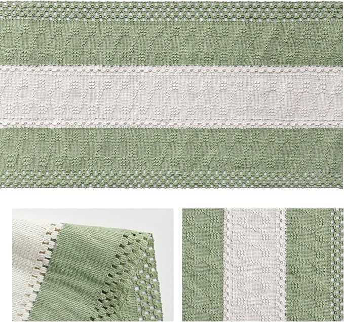 Artoid Mode Light Green Farmhouse Rustic Table Runner, Seasonal Hollow Kitchen Dining Table Decoration for Home Party Decor 12x120 Inch
