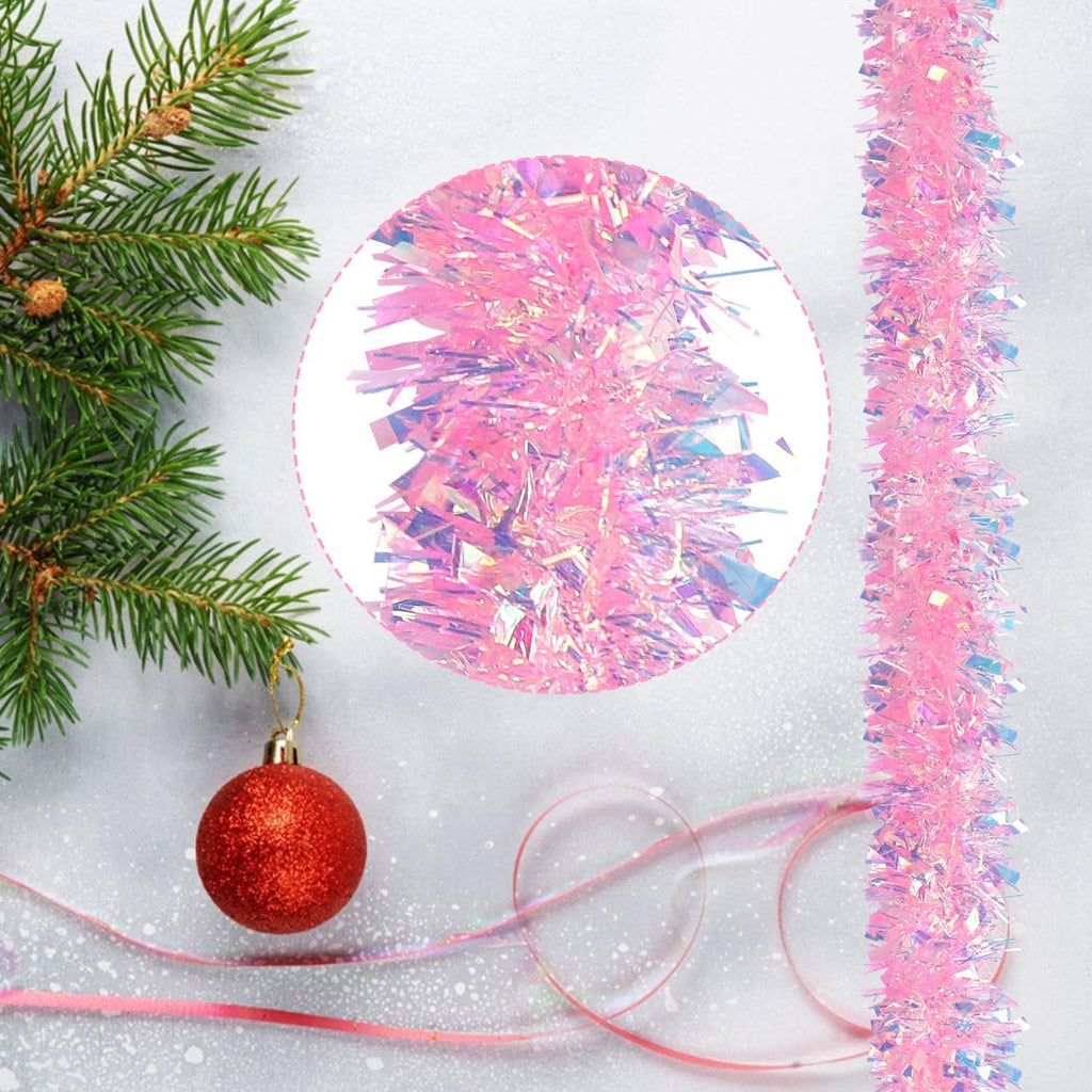 LOMIMOS 17 Ft Easter Christmas Tinsel Garland,Pink Glittering Decoration for Xmas Tree Party Wedding Supplies