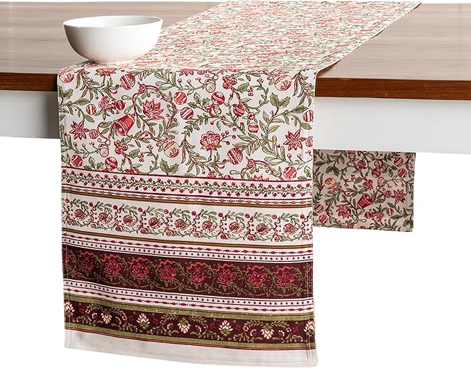 Maison d' Hermine Table Runner 100% Cotton Double Layer Table Runners 108 inches Long for Thanksgiving Christmas Decorations Home Kitchen Dining Party Wedding (Reveillon Au Jardin, 14.5" x 108")