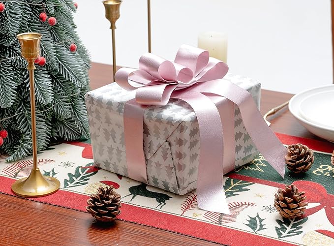 White Satin Wired Ribbon 1-1/2 Inch Double-Faced Glitter Sliver Ribbons for Wreath, Christmas Tree Decoration, Gift Wrapping, Home Decor 10 Yards