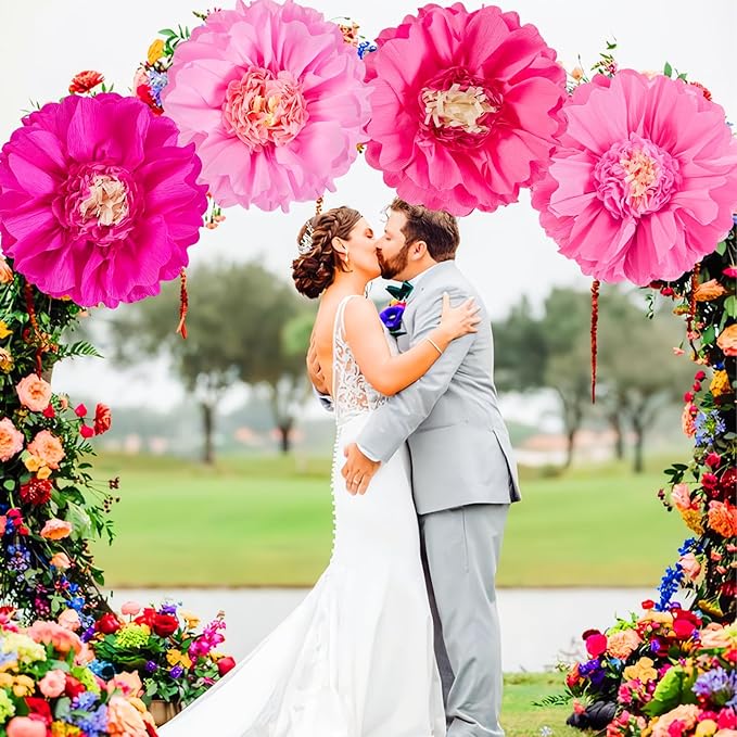SUNBEAUTY 20" Giant Hot Pink Tissue Paper Flowers - 4 PCS Large Crepe Tissue Fiesta Flowers Party Birthday Decorations Sunset Autumn Thanksgiving Wedding Backdrop Bridal Baby Shower Nursery Wall Decor
