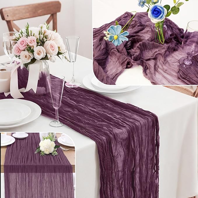 Cheesecloth Table Runner 10FT (35x120 Inch) - 10 Pack Dusty Purple Boho Gauze Fabric Cheese Cloth Table Runner Rustic Sheer Table Runners Cheesecloth for Wedding, Bridal Shower, Birthday Party Decor