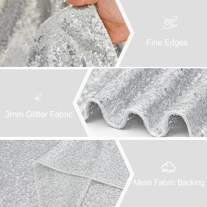 Silver Table Runner 10 Packs 12x72 Inch Sequin Glitter Table Runner for Rectangle Tables for Birthday Banquet Wedding Baby Shower Party Decorations