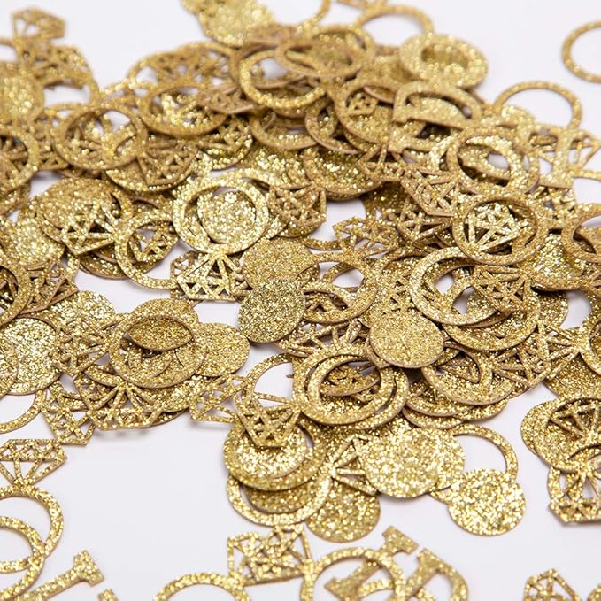 Gold Wedding Table Confetti,Glitter Paper Diamond Ring Confetti, I Do Engagement Party Table Scatter,Bachelorette Bridal Shower Party Decorations