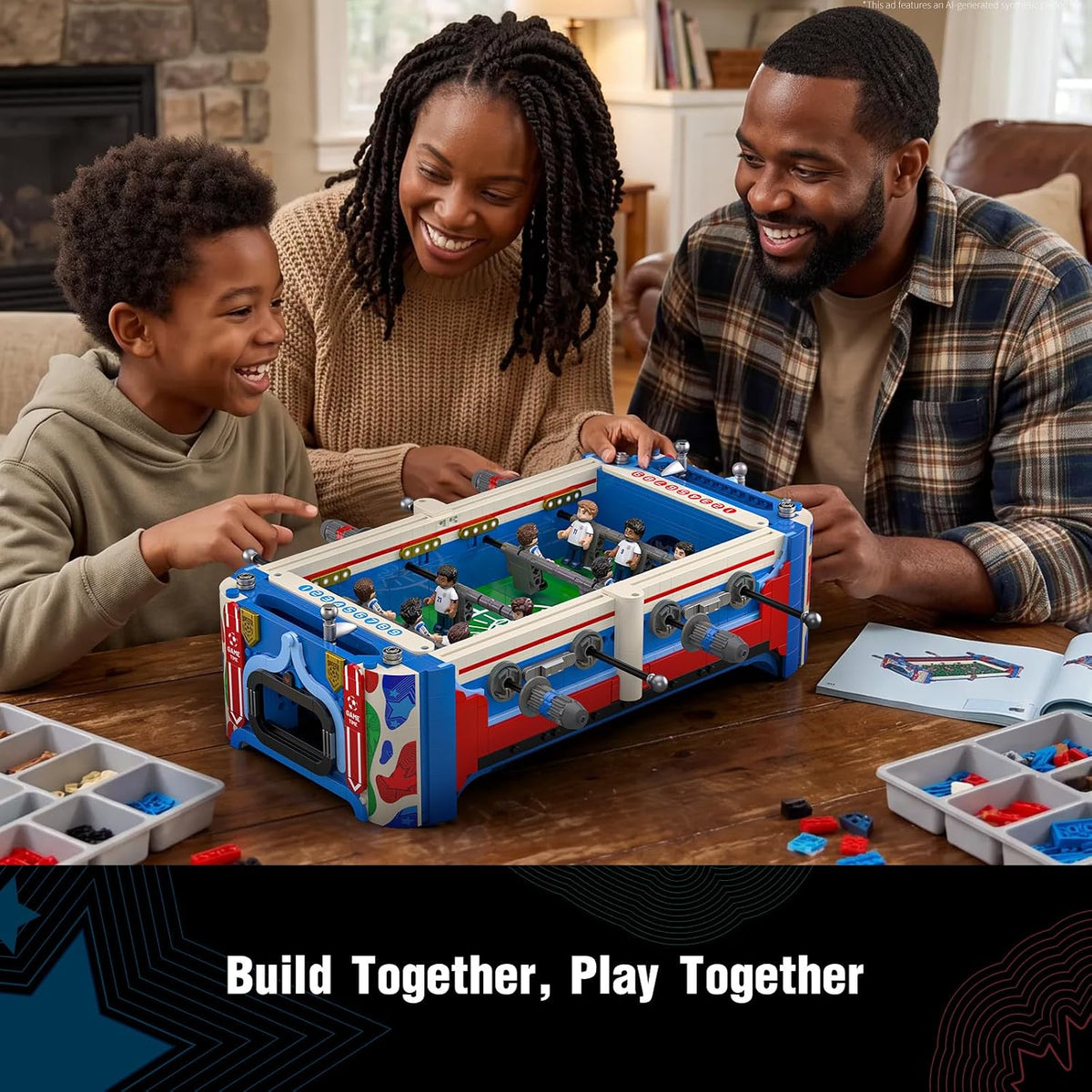 soccer mini foosball table game building block set, side view