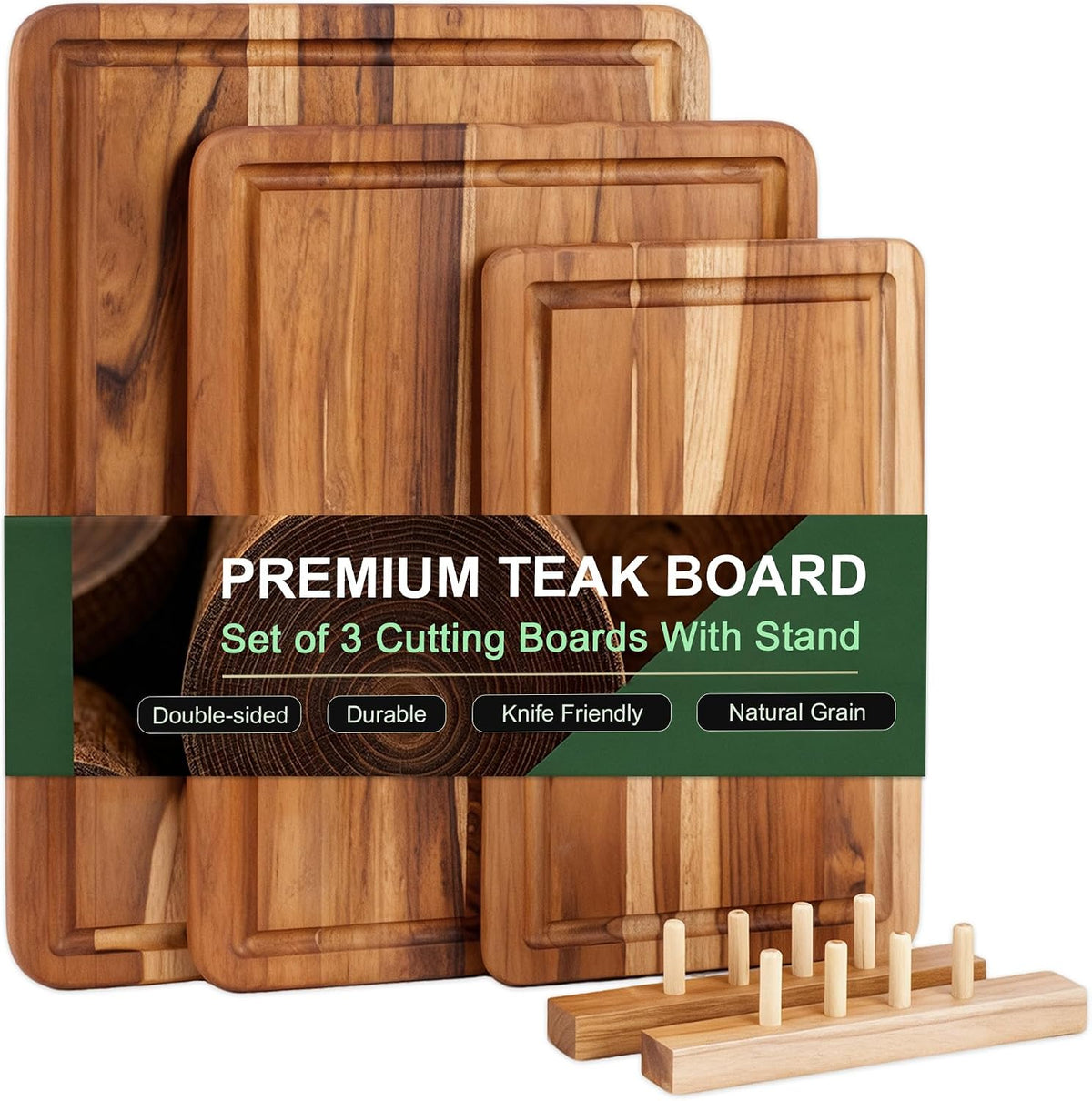 teak wood cutting board set with fast drying shown in use