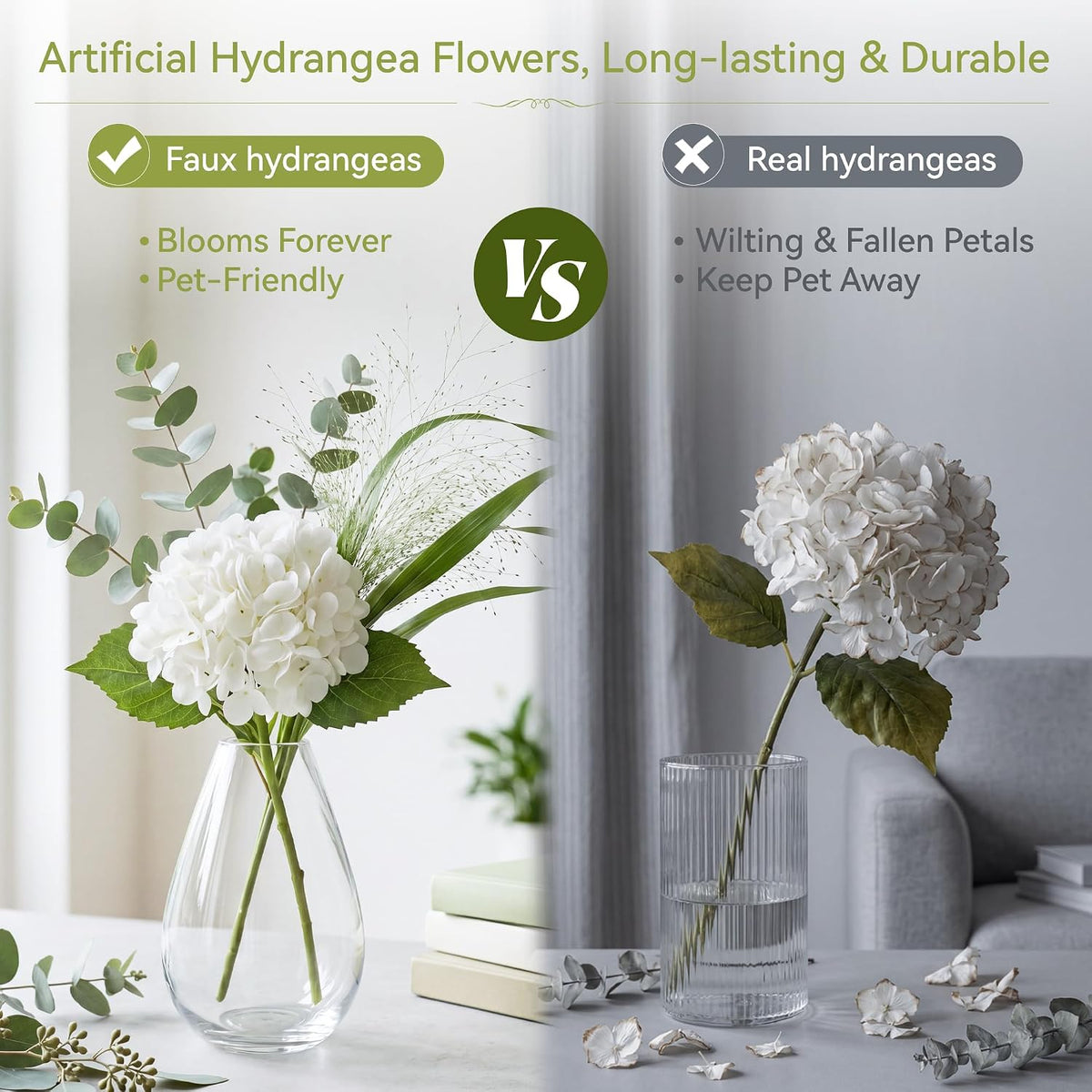 pinkpum 6 pcs white hydrangea artificial flowers with shown in use
