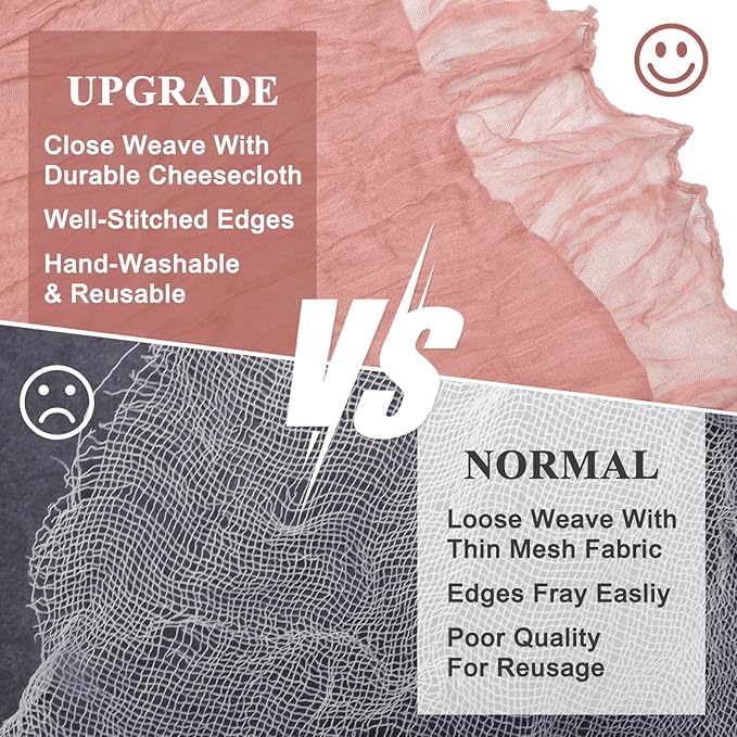 Asee'm 4pcs Cheesecloth Table Runner 120 Inches Dark Rose Boho Gauze Cheese Cloth Runner 10FT Rustic Sheer Table Runners for Summer Wedding Baby Shower Holiday Party Decoration