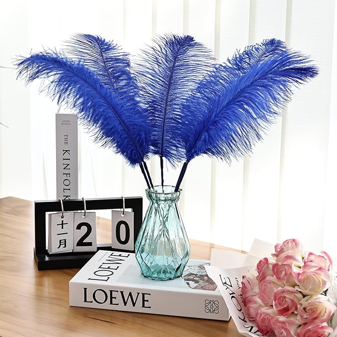 Bulk Royal Blue Ostrich Feathers - 12pcs 12-14inch Crafting Supplies for Centerpiece Table Decorations
