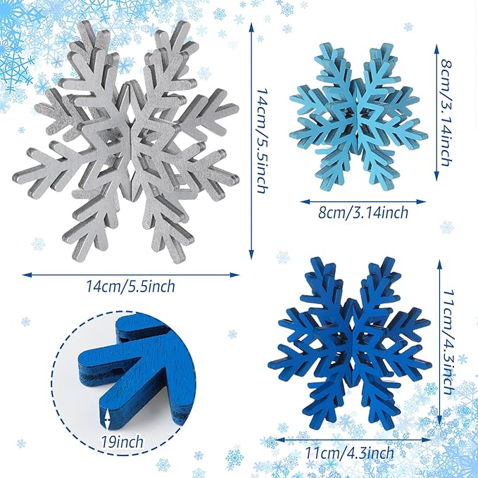 Bucherry 12 Pcs Wooden Snowflake Table Decor 3D Snowflake Tabletop Signs and Centerpiece for Christmas Xmas Winter Wonderland Decorations Home Party(Silver)