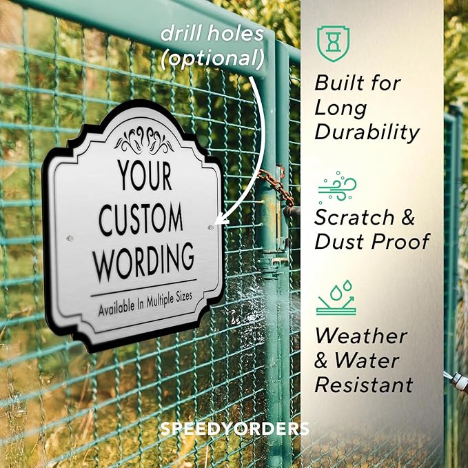 Design 24x18 In Metalic Silver Decorative Outdoor Personalized Aluminum Driveway Signs, Custom Waterproof Made In USA