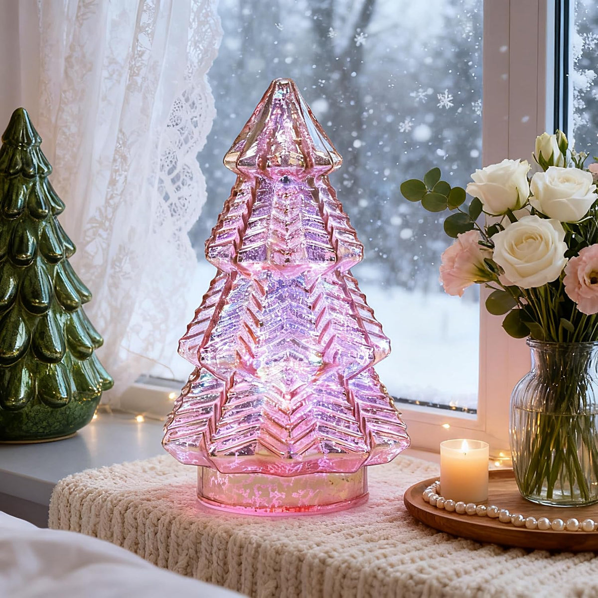 mercury glass christmas tree lights,lighted swirling colorful glass showing dimensions
