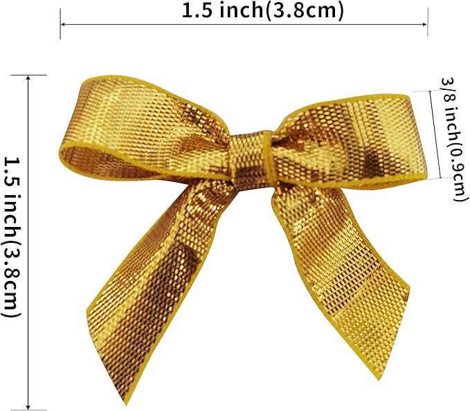 50pcs 1-1/2" Gold Satin Ribbon Bows Without Twist Ties for Gift Wrapping Packing Christmas Decoration (Gold)