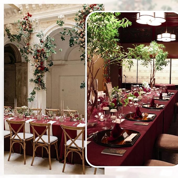 12 Pack 60 x 126 Inch Rectangle Tablecloth Burgundy Polyester Tablecloth for 8 Ft Rectangle Tables, Washable Fabric Table Cloth for Wedding Dining Table Buffet Parties Camping