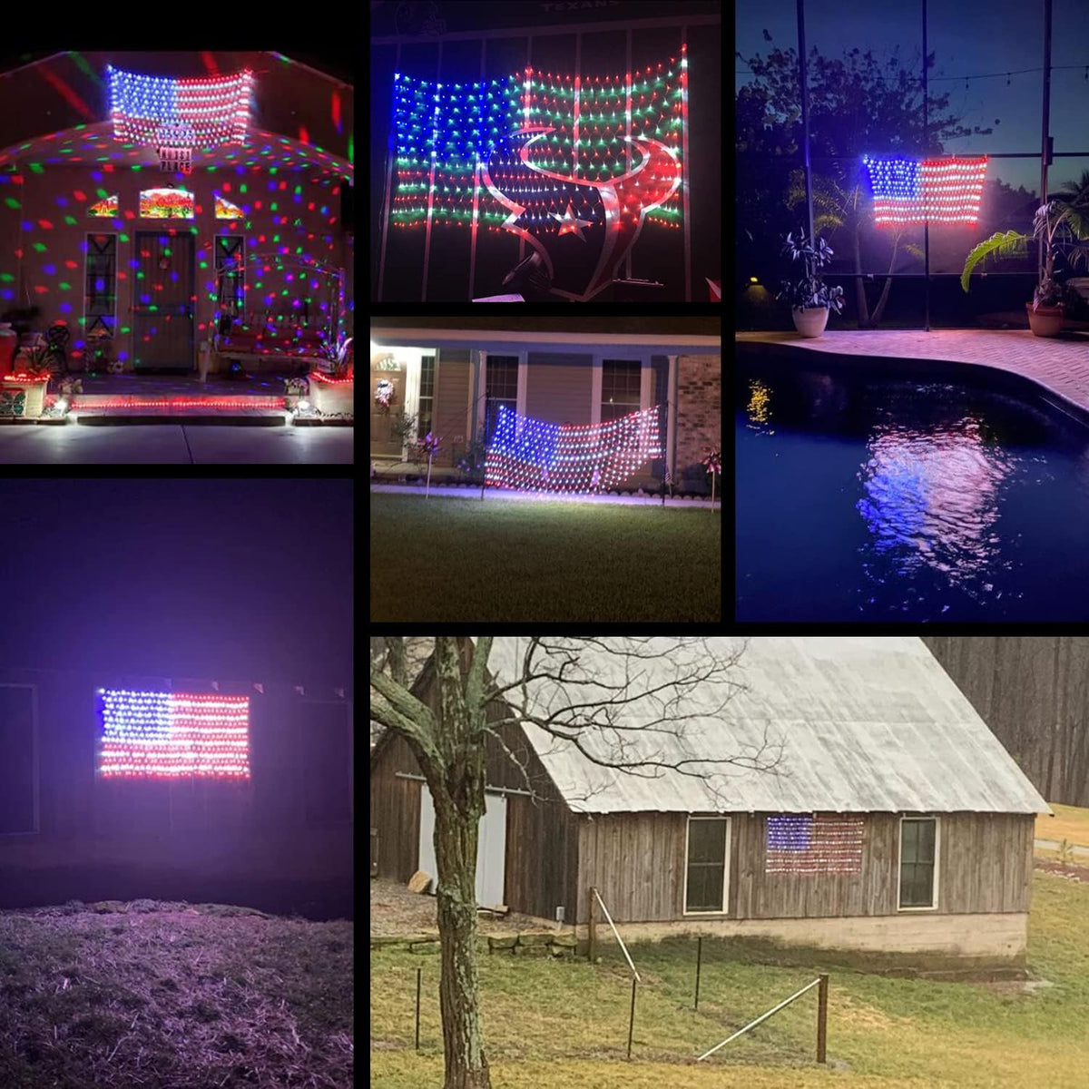 HYH American Flag LED Lights, 420 LEDs Net Light Up Flag Outdoor Waterproof