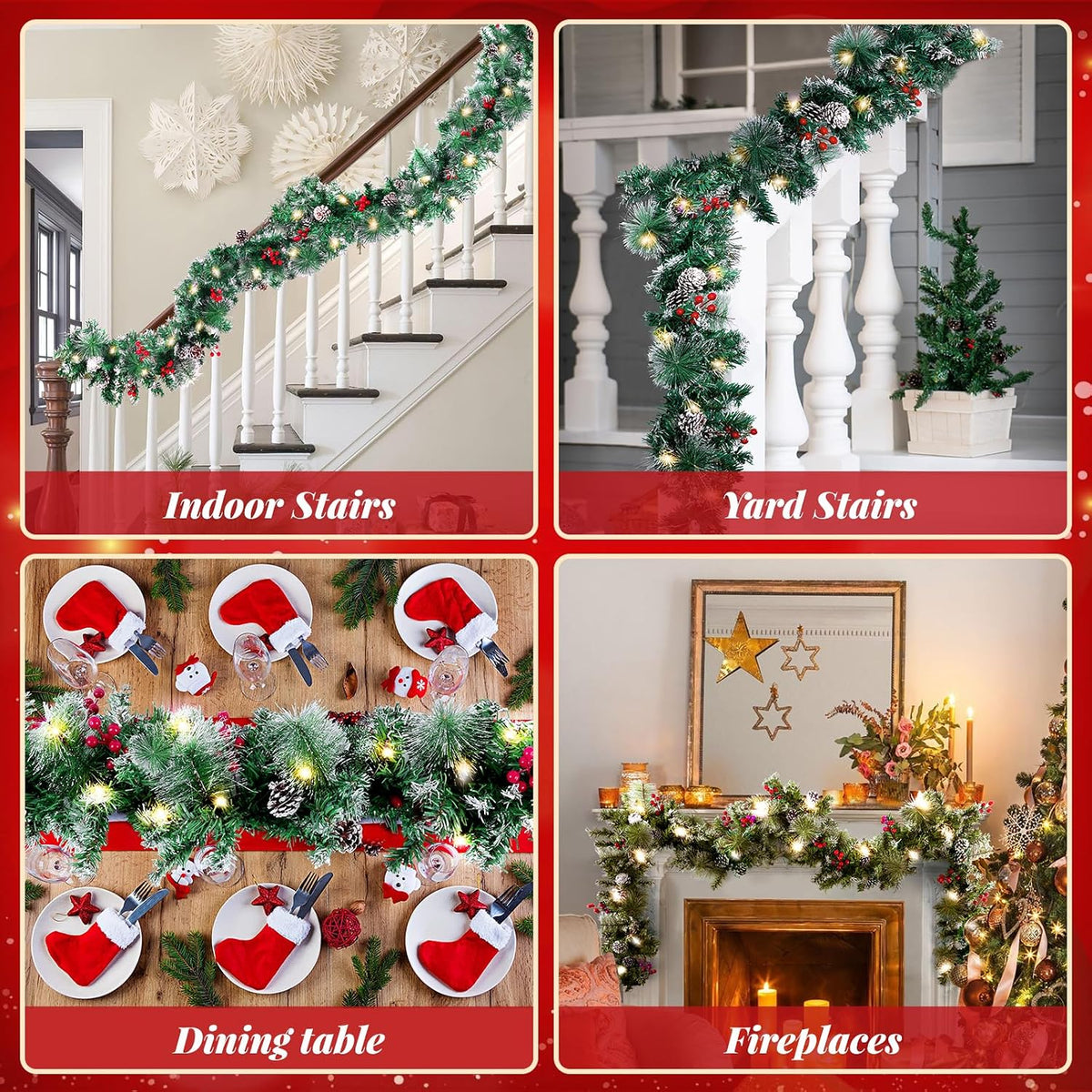 blessedseason 12ft christmas garland with lights, artificial lighted, side view