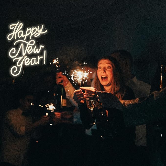 Happy New Year Neon Sign Warm White Led Neon Lights for Wall Decor Usb New Year Light Up Signs for New Year Party Decor Home Bedroom Indoor Decorations