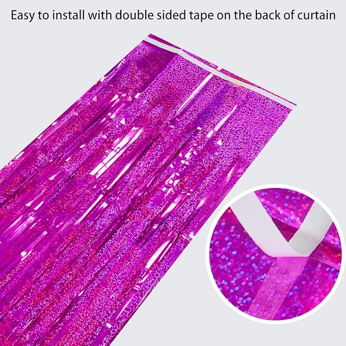 Valentine Backdrop Foil Fringe Curtains Party Decorations - Melsan 3 Pack 3.2 x 8.2 ft Tinsel Curtain Party Photo Backdrop for Birthday Party Baby Shower or Graduation Decorations Rose Red