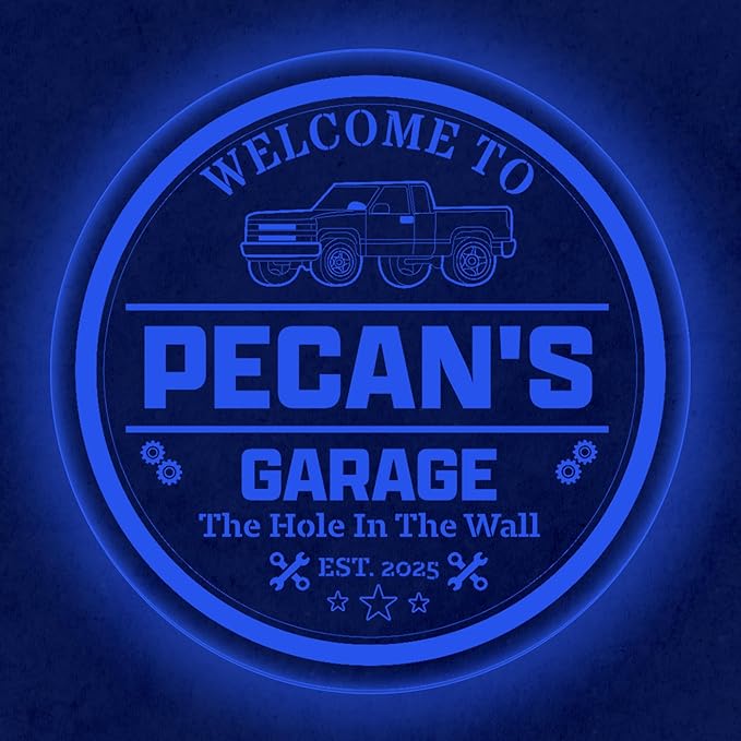 Custom Pickup Truck LED Sign – Personalized Color Changing Acrylic Wall Decor for Garage, Shop, or Man Cave (Garage 2, 12 INCHES)