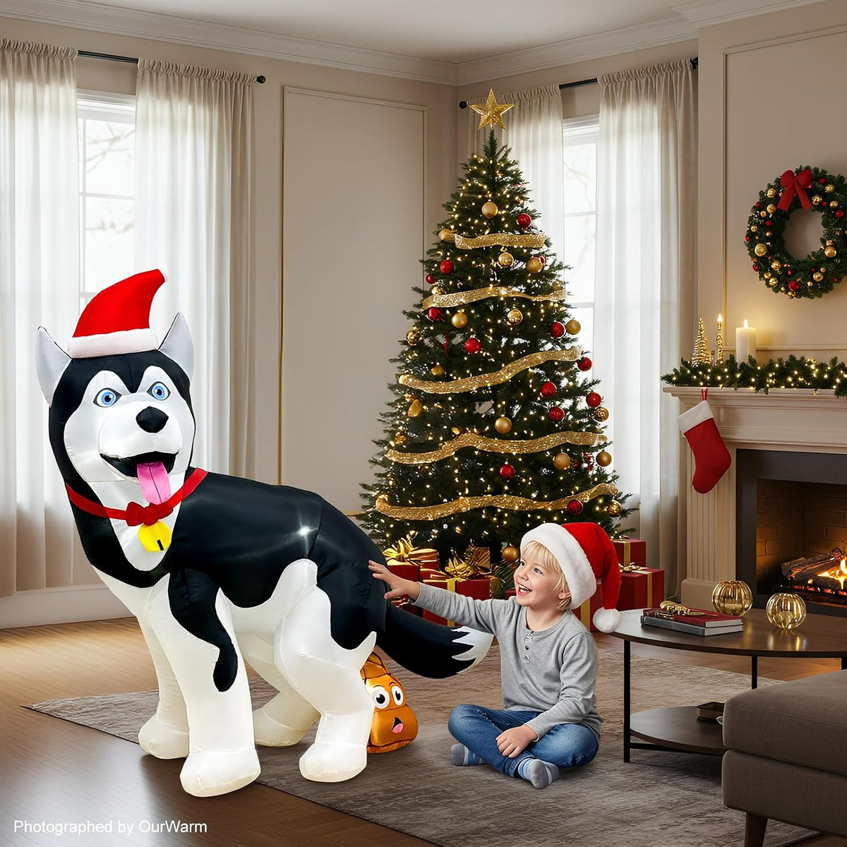 ourwarm 5ft funny christmas inflatables husky outdoor christmas, package contents