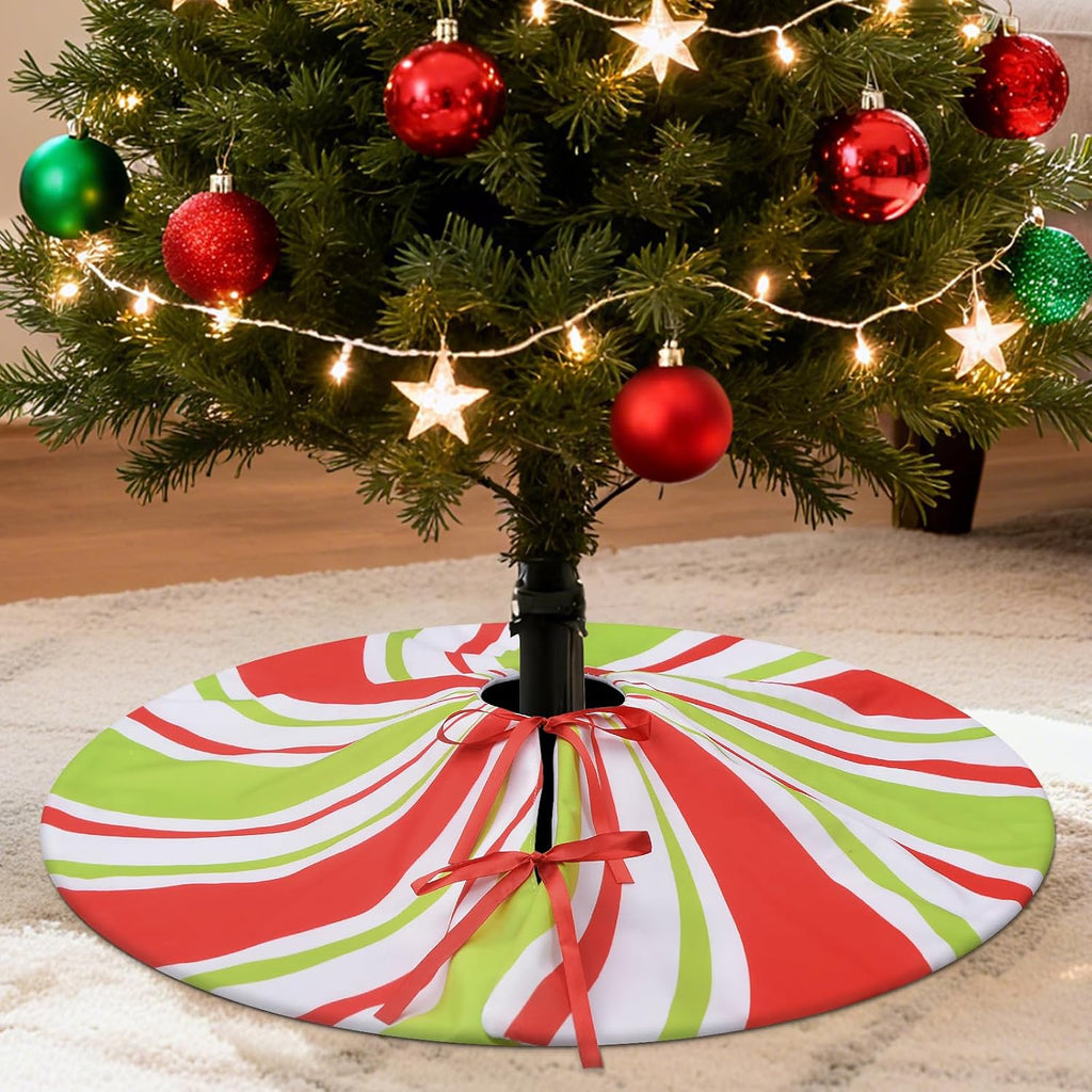 yuboo 24 Inch Red and Green Spiral Tree Skirt - Mini Peppermint Candy Xmas Tree Mat for 2-4 FT Tabletop Slim Artificial Trees, Lollipop Christmas Tree Decorations