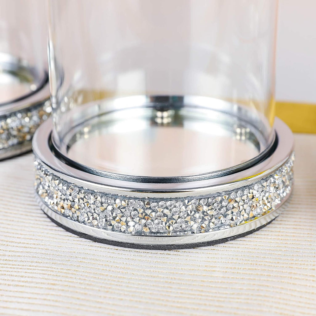 Pillar Candle Holders set of 2,Hurricane Candle Holders for Pillar Candle,Glass Candle Holder for Coffee Dining Table, Wedding, Christmas, Halloween, Home Decoration,Silver Candle Holders