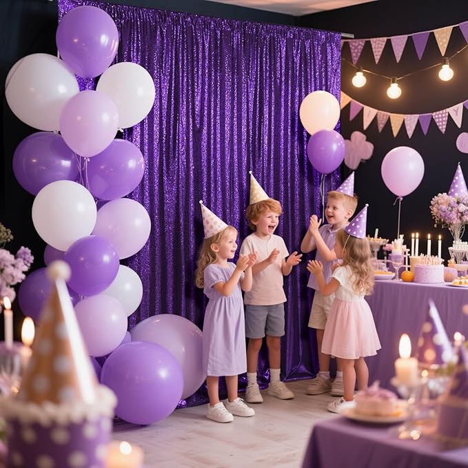 SquarePie Sequin Backdrop Curtain Not See Through Thick Glitter Background for Party 6FT x 6FT Purple