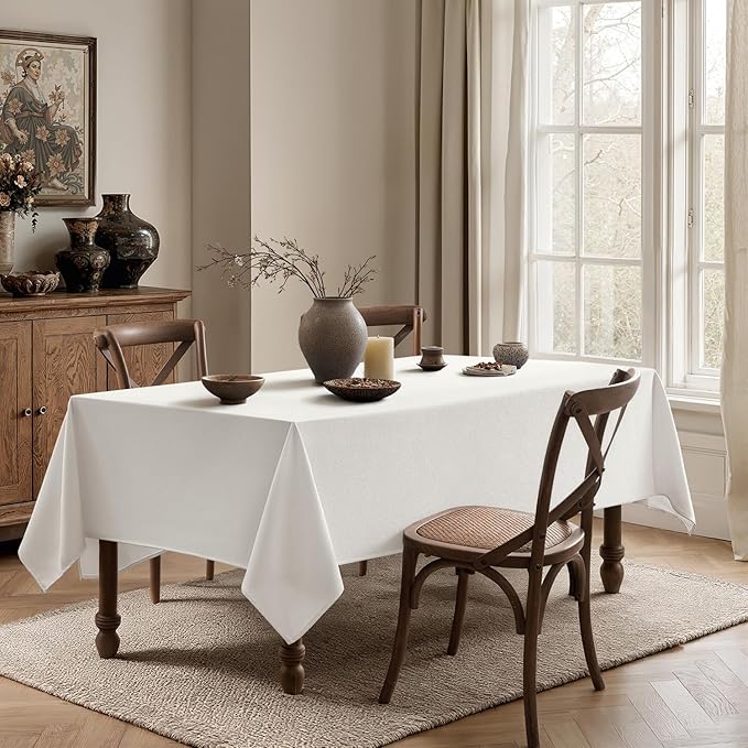 MIULEE White Linen Tablecloth 60x104 Inch Rectangle Table Cloth Waterproof,Stain Resistant & Wrinkle Resistant for Dining Party Wedding