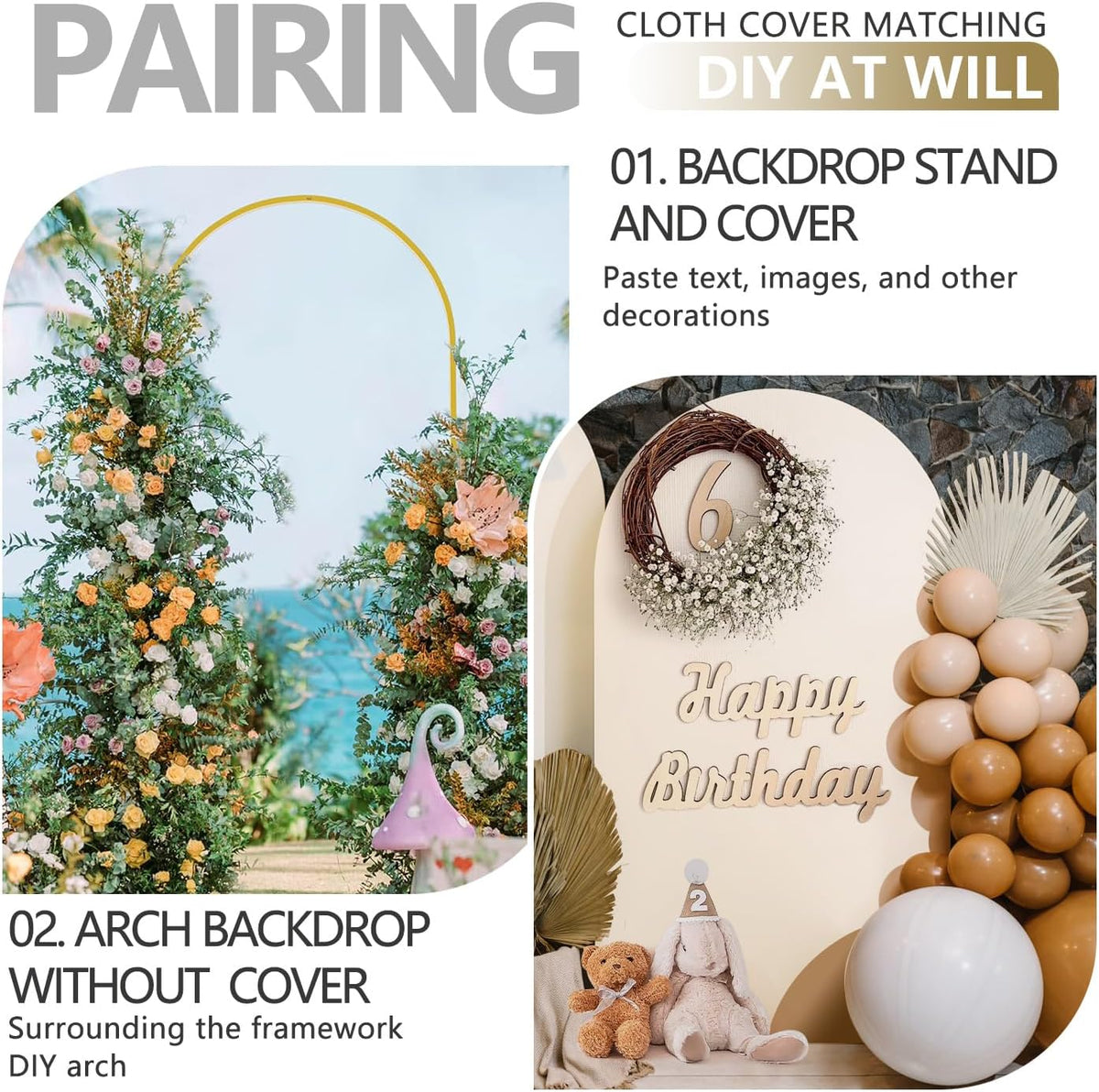 arch backdrop stand and cover set, metal balloon, package contents
