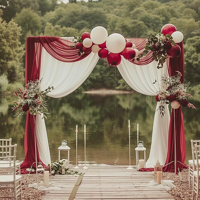Wokceer Burgundy Wedding Arch Draping Fabric Backdrop 3 Panels 28.7" X 20FT Sheer Drapes Fabric for Wedding Arbor Ceremony Party