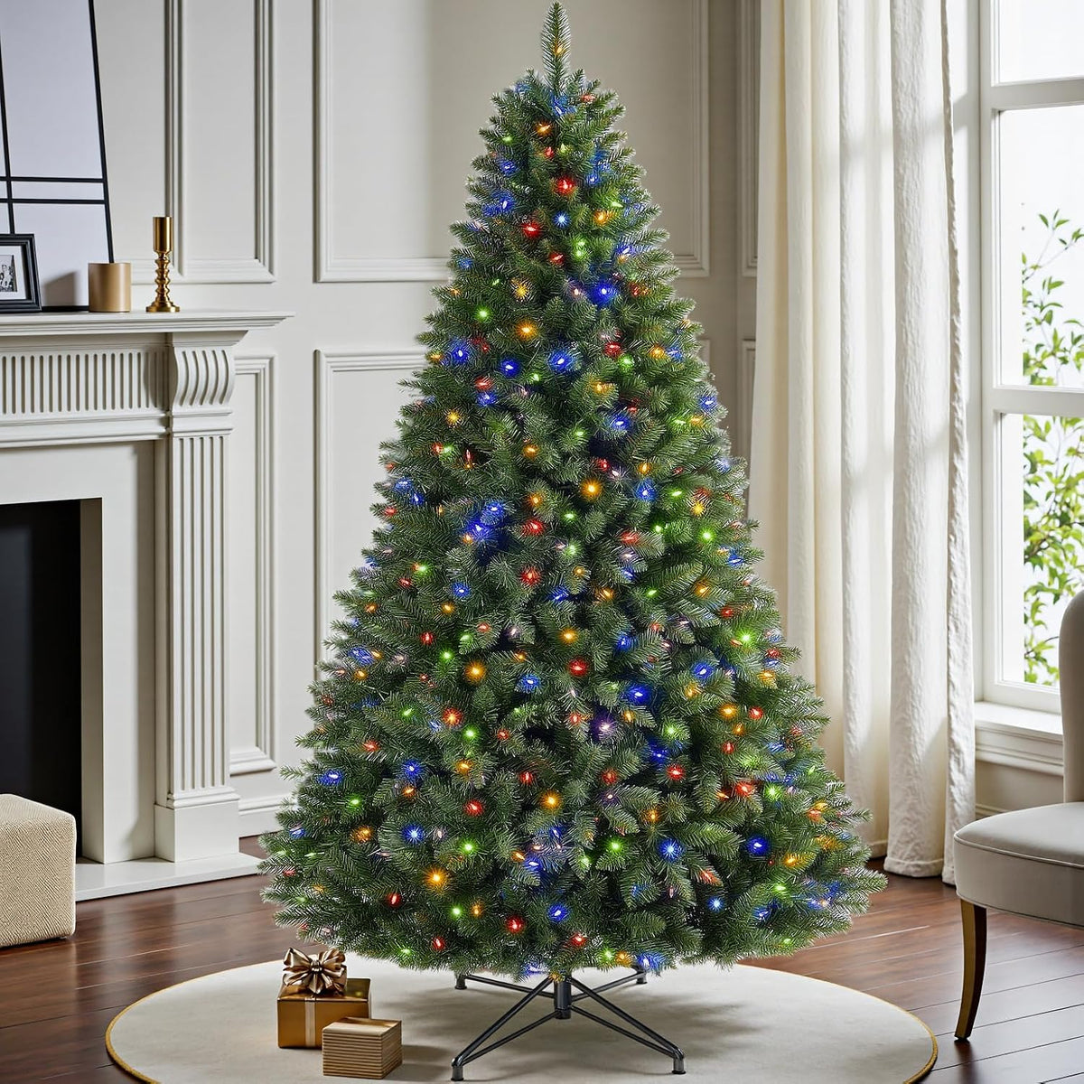 6 ft pre-lit christmas tree spruce with remote, side view