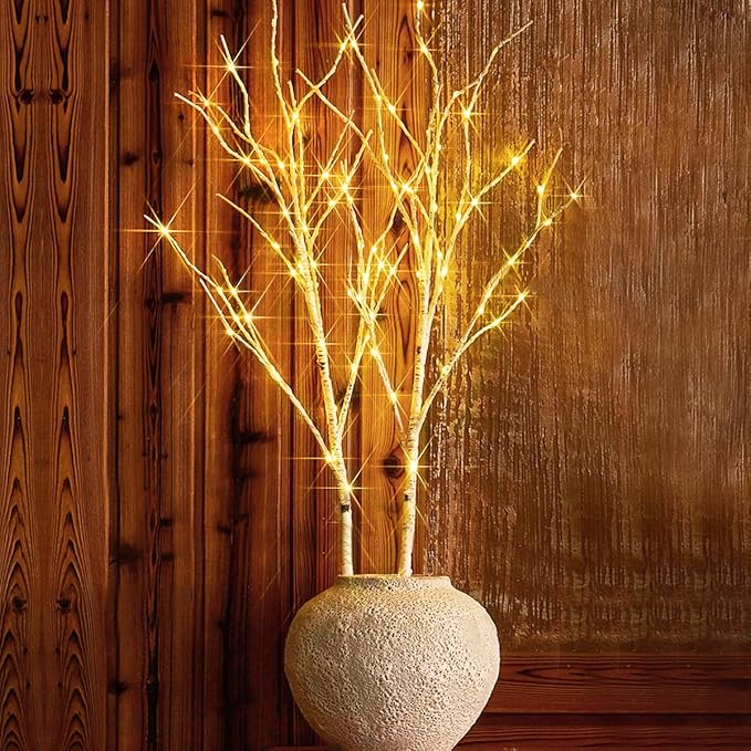 Fudios Birch Branch Lights with Timer for vase 100 LED Lighted Willow Twig 32IN Tall Battery Operated Home Party Indoor Outdoor use