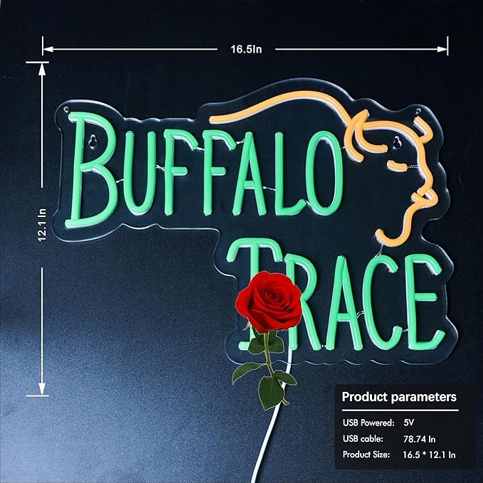 Whiskey Neon Sign for Bar Wall Decor, Buffalo Whiskey Dimmable Light Up Bar Signs for Man Cave Room Decor Bar Shop Pub Bistro Party Hotel Game Room Decor Gifts, USB Powered