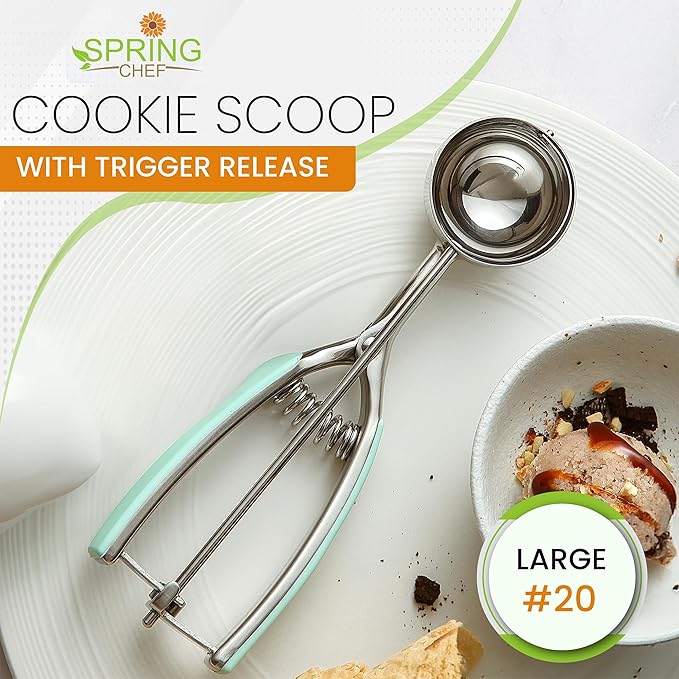 Spring Chef Large #20 Stainless Steel Cookie Scoop for Baking - Melon Baller - Multifunctional 2.93 Tbsp Cookie Scooper with Trigger Release for Ice Cream, Meatball, Cupcake, Muffin - Mint